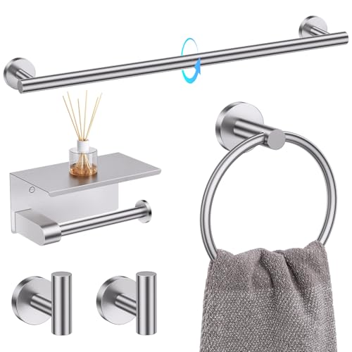 TQKAG 5 Piece Bathroom Towel Bar Holder Sets Brushed Nickel Bathroom Hardware Set Stainless Steel Toilet Paper Holder with Shelf Bathroom Accessories Kit Wall Mounted - color: Brushed Nickel, size: 5-Pieces Set-A