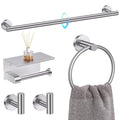 TQKAG 5 Piece Bathroom Towel Bar Holder Sets Brushed Nickel Bathroom Hardware Set Stainless Steel Toilet Paper Holder with Shelf Bathroom Accessories Kit Wall Mounted - color: Brushed Nickel, size: 5-Pieces Set-A