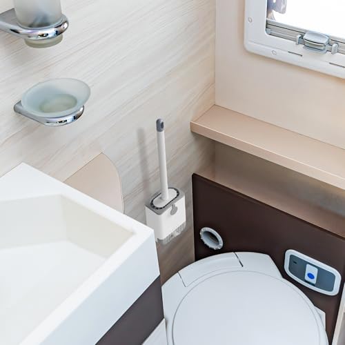 HONOVA Silicone Toilet Bowl Brush with Holder, 2 Pack, White | Ventilated Holder, Floor Standing & Wall Mounted, Toilet Cleaner Brush for RV Travel, Camper, Family Bathroom - style: 2 Pack