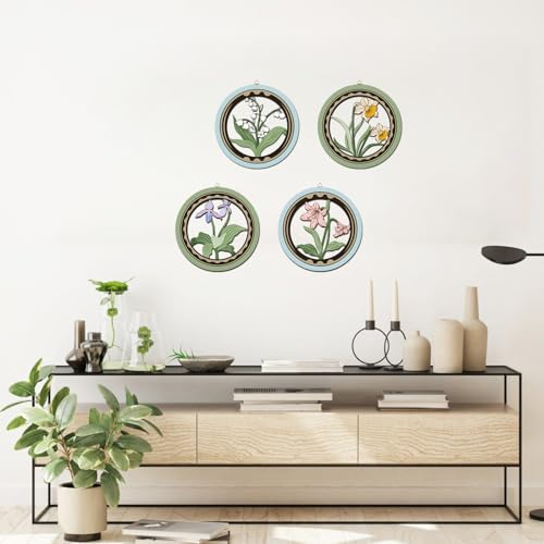 HPNIUB Watercolor Flower Wall Decor, Farmhouse Botanical Leaf Hanging Wooden Wall Art, 4 Pieces 10''x10'' Minimalist Boho Floral Market Wood Sign for Girls Bedroom Living Room Office Decoration - color: Watercolor flower