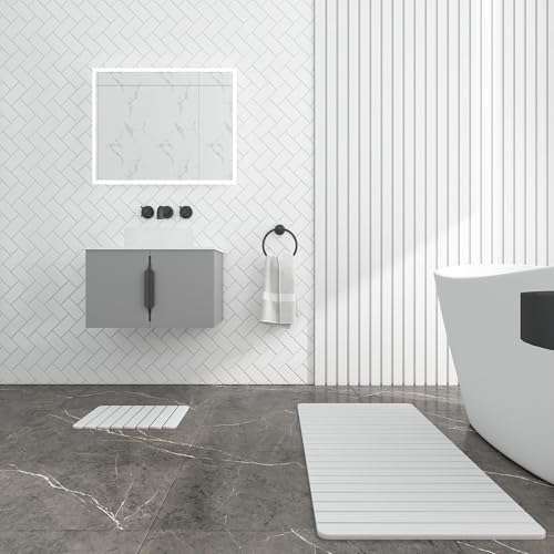 Diatomite Quick-Dry Water Absorbing Bath Mat Sets-XLarge+Small Natural White Mat
