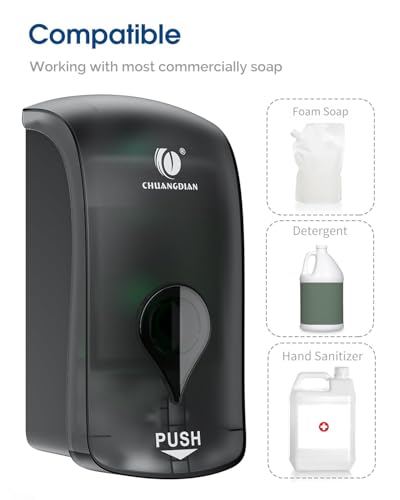 Foaming Hand Soap Dispenser, 35oz (1000ml) Manual Refillable Wall Mount Soap Dispenser, Durable ABS Plastic, for Commercial/Home/Bathroom/Kitchen, Translucent Black, CHUANGDIAN - color: Transparent Black