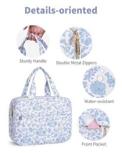 Narwey Floral Hanging Toiletry Bag, Travel Makeup Organizer Cosmetic Make up Bags for Women, Travel Toiletries Essentials Accessories (Blue Flower, Medium) - color: C-Blue Flower, size: Medium