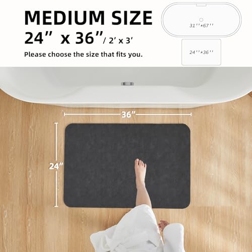 TYUU Bath Mat, Bathroom Rugs Non Slip Washable Thin Absorbent Quick Dry Bath Mat Fits Under Door Bathroom Floor Mat Perfect for Bath, Shower, or Sink 24"x36" Dark Grey - color: Dark Grey, size: 2' X 3' (Rectangular)