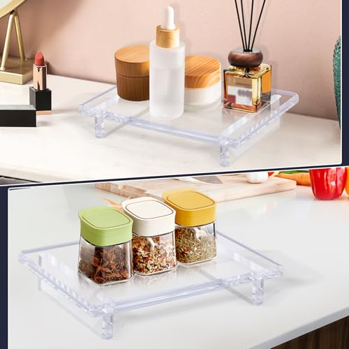 Acrylic Bathroom Counter Vanity Tray Organizer for Perfumes and Candles | 2-Pack, 12mm Thick, Acrylic Riser, Scratch-Resistant, Soap, Jewelry & Sink Tray, Kitchen, Apartment, Dorm & Office Decor - size: Large-9 x 5.9 x 1.5 inches
