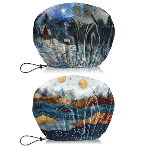 2 PCS Shower Cap Waterproof Double Layer Elastic Adjustable Reusable Hair Bath Caps for Girls Women Cute Aesthetic-Blue - color: G9-Blue
