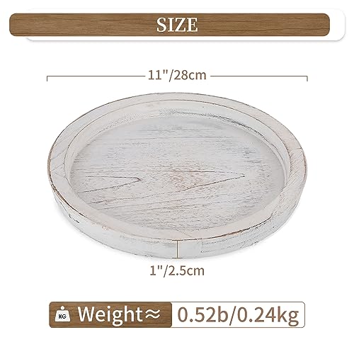 Hanobe Wooden Tray for Coffee Table: Candle Holder Plate Round Decorative Serving Tray - Vintage Table Centerpiece Rustic Farmhouse Home Decor - color: Rustic White