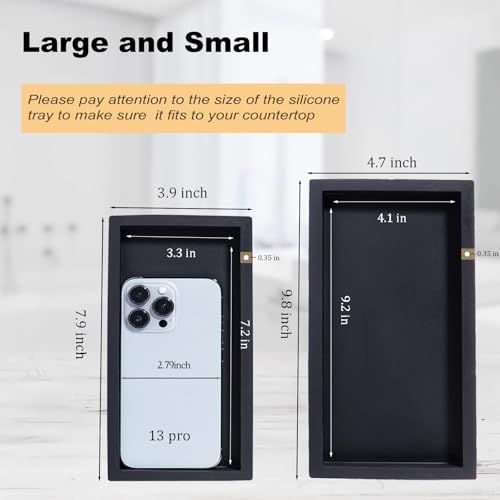 Silicone Bathroom Vanity Tray Dish Soap Holder Sink Organizer, Black | 2 Pack, Thickened Silicone, Easy to Clean, Waterproof, Non-Slip, for Countertop, Kitchen, Bedroom, Dresser - color: Black, size: 2-Pack (7.9" x 4.0")