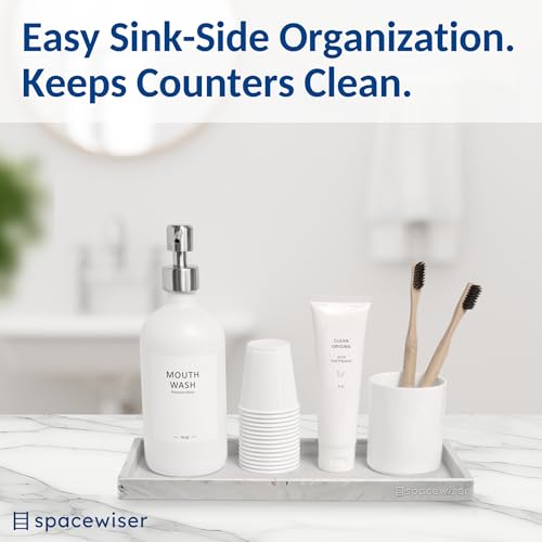 Spacewiser Countertop and Vanity Tray - 11.7" Silicone Bathroom Counter Tray, Dish Soap Trays for Kitchen Counter, Sink Organizer Accessories Caddy, Toilet Laundry Shower Makeup Mat Oil Holder Coffee - color: Marble Design, size: Large 11.7”