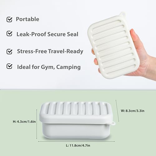 Portable Leakproof Travel Soap Case, Silicone Travel Soap Case, Compact Soap Holder with Drainage Layer, Travel Soap Holder for Camping, Gym, Outdoor (Rice-White) - color: Rice-white