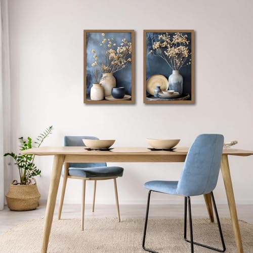 Framed dried radish flower wall art Vintage floral ceramic kitchen wall decorations Farmhouse Countryside Still Life on Neutral Canvas for Dining Room Bedroom Living Room Wall Decor 12x16in - color: Earthenware pot radish flowers, size: 12x16 inches