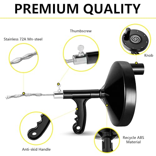 Drainsoon Drain Auger 25 Ft with Gloves, Plumbing Snake Drain Auger Hair Clog Remover, Heavy Duty Pipe Drain Clog Remover for Bathtub Drain, Bathroom Sink, Kitchen Cleaning