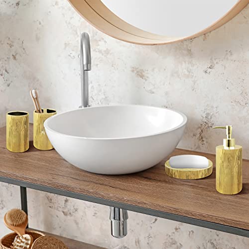 Blue Donuts Bathroom Accessories Set, Toothbrush Holder, Soap Dispenser, Gold, Ceramic, 4 Piece - color: Gold