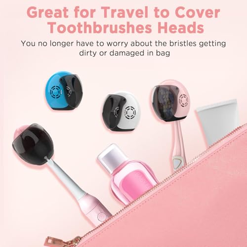 Frekare Toothbrush Covers Caps, Toothbrush Cover Brush Pod Case, Toothbrush Case Protector Fits Most Manual And Electric Tooth Brushes For Bathrooms Household Travel 4 Pack - color: Blue, White, Pink, Rose Pink