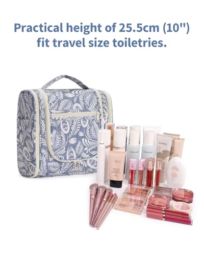 Narwey Hanging Toiletry Bag for Women Travel Makeup Bag Organizer Toiletries Bag Men for Cosmetics Essentials Accessories(Large, Blue Leaf) - color: B-Blue Leaf, size: Large