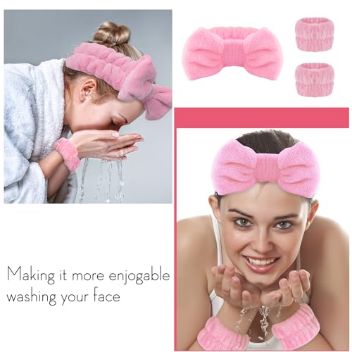 WSYUB Pink Spa Headband and Wristband Set for Face Washing - color: Pure Pink