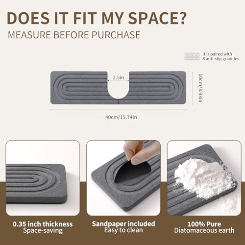 Faucet Mat for Kitchen Sink, Diatomite Stone Drying Sink Protectors, Bathroom Faucet Splash Guard, Quick Dry Water Absorbing, Non-Slip Stone Tray for Kitchen Counter, Grey, 15.7" x 3.9" - color: Grey, size: 15.7" x 3.9"