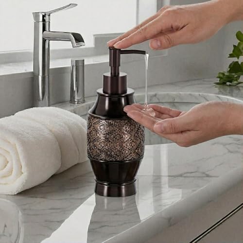 Creative Scents Dublin Brown Bathroom Soap Dispenser Set of 2 - Decorative Resin 8 Oz. Hand Soap and Lotion Dispenser Bottles with Durable Matching Pumps - Bathroom Countertop Accessories Decor - style: Soap dispenser set