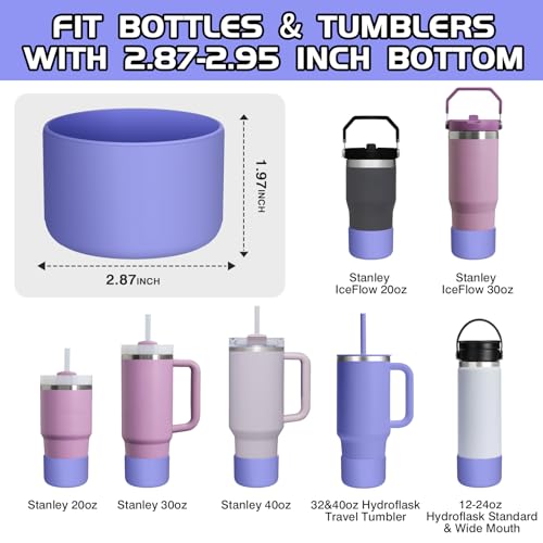 WUQID Silicone Boot Sleeve Compatible with Hydro Flask Travel Tumbler with Handle 32oz&40oz and 12-24oz Hydroflask Bottle & Stanley 20 30 40oz Tumbler, Fit 2.83-2.95in Bottom, Anti-Slip Bottle Cover - color: Lupine
