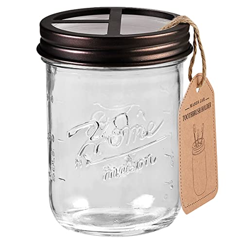 SheeChung Mason Jar Toothbrush Holders, Bathroom Accessories, Bathroom Essentials, Bathroom Organizers and Storage, Bathroom Countertop Organizer, Glass Toothbrush Holders for Bathroom-Bronze - color: Bronze-1 Pack