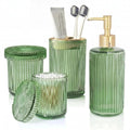 Bathroom Soap Dispenser & Toothbrush Holder Set 4Pcs Green Glass | Bathroom Accessories Set Includes Soap dispenser, Toothbrush holder & Qtip holders, Modern Bathroom Decor, Housewarming gift - style: 4 pcs Green