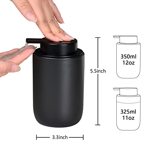BosilunLife Black Soap Dispenser Set - 2 Pack 12oz Ceramic Dish Soap Dispenser with Rust Proof Pump for Kitchen, Hand Soap and Lotion Set Suitable for Farmhouse Bathroom Decor with Waterproof Labels - color: Black-liquid Pump