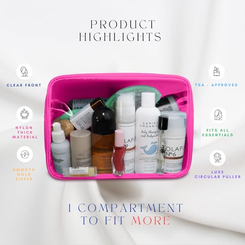 DANCOUR Clear Makeup Bag Large Makeup Bag Big Makeup Bag Large Pouch Clear Pouch Large Cosmetic Bag Huge Cosmetic Pouch Clear Cosmetic Bag Travel Case Pouch Travel Cosmetic Case TSA (Large, Hot Pink) - color: Hot Pink, style: Large