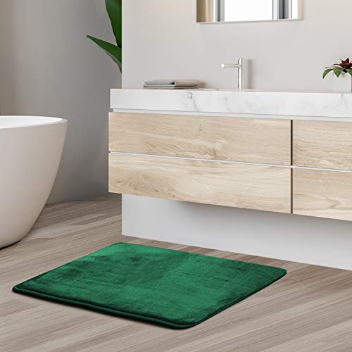 Clara Clark Bathroom Rugs, Velvet Memory Foam Bath Mat, Non-Slip, Machine Washable Bath Rugs - Dries Quickly, Ultra Soft Plush Bath Mats for Bathroom, 17 x 24, Hunter Green - color: Hunter Green, style: 17 x 24