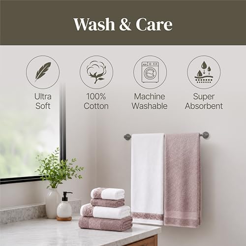 Modern Threads 600 GSM 6-Piece Towel Set with Filgree Jacquard Border Rose - color: Rose, style: Jacquard Border