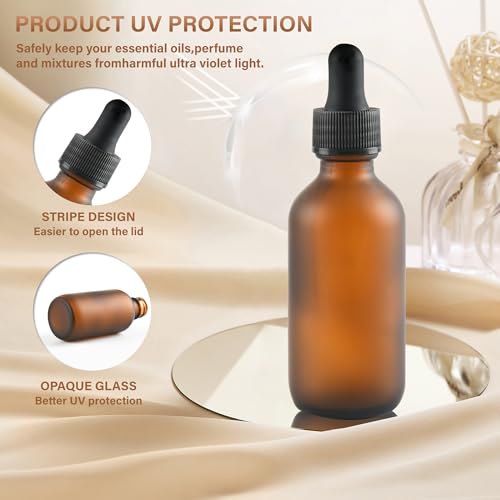 NOOEEISS 6 Pcs, 2oz Amber Glass Eye Dropper Bottle, Tincture Bottles With Dropper, Pretty Finish, Leak-Proof Design, Stronger Suction for All Kinds of Mixed Liquids - color: Amber Frosted, size: 2oz-6Pack