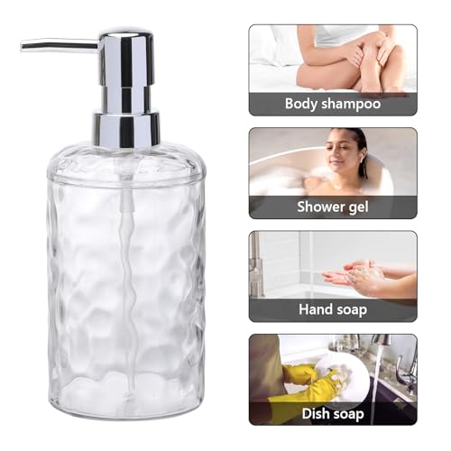 15oz Refillable Soap Dispenser with Rust Proof Pump – for Kitchen, Bathroom, Dispense Hand Soap, Lotion & Shampoo (Clear)