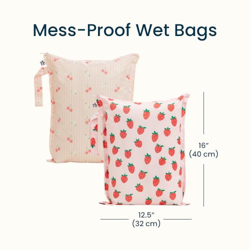 Tiny Twinkle Mess Proof Wet Bags | 2-Pack Reusable Waterproof Wet Bags for Swimsuits | Baby Clothes | Travel & Diaper Bag (Cherry Coquette,Strawberries) - color: Cherry Coquette,Strawberries, size: 2 Pack