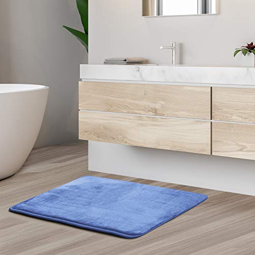 Clara Clark Bathroom Rugs, Velvet Memory Foam Bath Mat, Non-Slip, Machine Washable Bath Rugs - Dries Quickly, Ultra Soft Plush Bath Mats for Bathroom, 17 x 24, Calm Blue - color: Calm Blue, style: 17 x 24