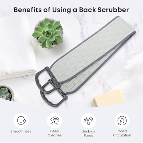 eaxun Exfoliating Back Scrubber with Plastic Handles for Shower, 36 Inches Bath Back Exfoliator Body Cleaner for Men, Women and Elderly, Dual-Sided Roughness Back Washer for Deep Cleansing - size: Medium