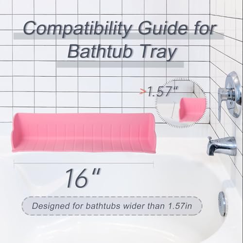 Bathtub Splash Guard, Silicone Bath Tray Spill-Proof Bath & Kitchen Sink Organizer Toy Storage Shelf Waterproof Barrier - color: Light Pink