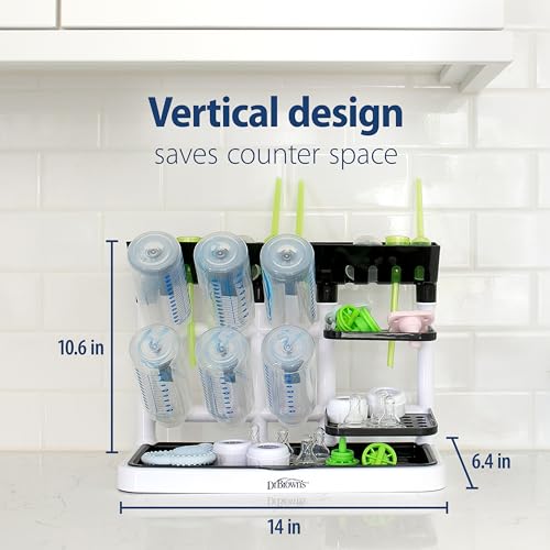 Dr. Brown's Drying Tower, Stand-Up Drying Rack, Countertop Baby Bottle Drying with Organized Storage for Baby Essentials, Space Saving Vertical Rack, Black/White - style: Stand-Up Drying Rack