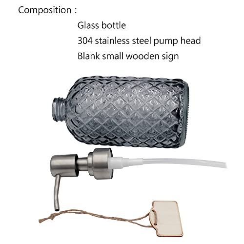 16 oz Diamond Pattern Glass Soap Dispenser, Kitchen and Bathroom Refillable Soap Dispenser with Rust Resistant Stainless Steel Pump for Hand Soap, Lotion Glass Liquid Dispenser(Grey-2pack) - color: Grey-2pack