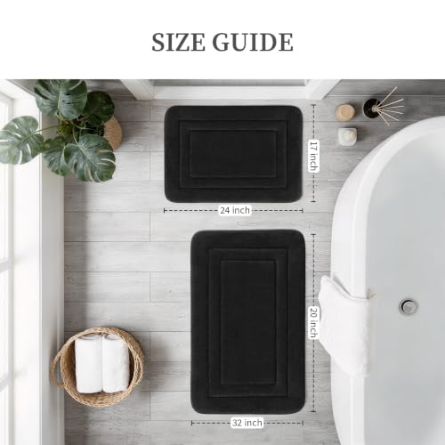 YIHOUSE Bathroom Rugs Sets 2 Piece, Towel-Like Soft Absorbent Thick High Density Memory Foam Bath Mat Set, Non-Slip Machine Washable Bath Rugs for Bathroom, Tub & Shower (32"x20"+24"x17", Black) - color: Black, size: 1'8" x 2'8" (17"x24"+20"x32")