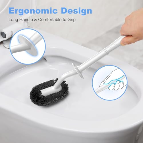 HAMITOR Toilet Bowl Brush Holder Set: Curved Design with Holder for Deep Cleaning Under Rim - Compact Hidden Scrubber for Small Space - Modern RV Bathroom Accessories - White 1 Pack - color: White