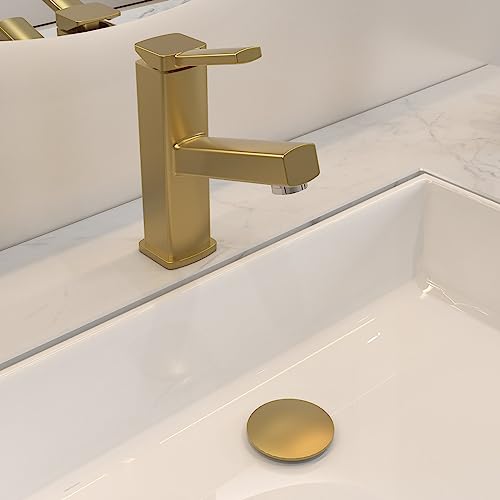 Bathroom Pop up Drain Without Overflow, Anti-Clogging Vessel Sink Drain Strainer, Pop Up Drain with Detachable Basket, Hair Catcher Bathroom Sink Drain Stopper(Brushed Gold, No Overflow) - color: Brushed Gold, size: No Overflow