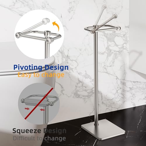 RUACQ Toilet Paper Holder Stand, Bathroom Toilet Paper Roll Holder Free Standing, Toilet Tissue Holder Stand with Post Pivoting Design, Stable Weighted Base, SUS304 Stainless Steel (Brushed Nickel) - color: Brushed Nickel, size: Free Standing