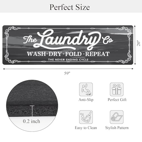 Pauwer Laundry Room Rug Runner 20"x60" Waterproof Rubber Laundry Mat Non Slip Kitchen Mats for Floor Washable Floor Mat Runner Rug for Farmhouse Mudroom Washroom Bathroom Decor - color: Dark Grey, size: 1'8" x 5'