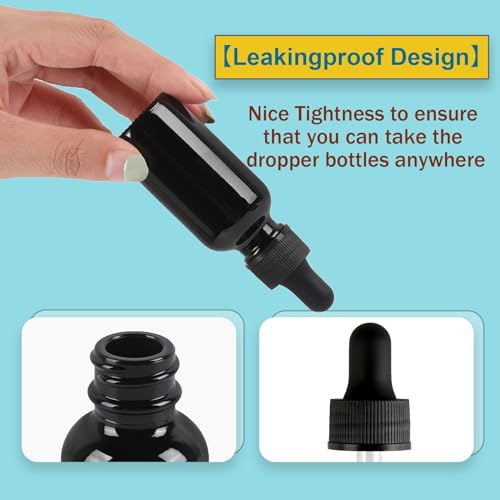 NOOEEISS 48 Pack,1oz Glass Dropper Bottle,Blakc Tincture Bottles with Dropper,Pretty Finish for All Kinds of Liquids,Oil Bottles for Hair- Stronger Suction ideal for Leakproof Travel - color: Black, size: 1oz-48Pack
