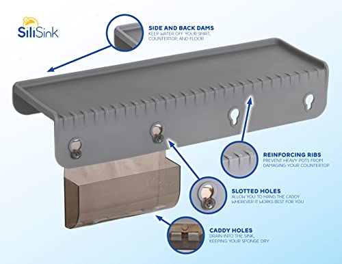 SiliProducts SiliSink Silicone Sink Edge Guard for Kitchen Sink - Fits 3.75” - 4” Wide - The Original Silicone Edge Protector with Sponge Caddy, 14” Gray - color: Gray, size: 4in x 14in