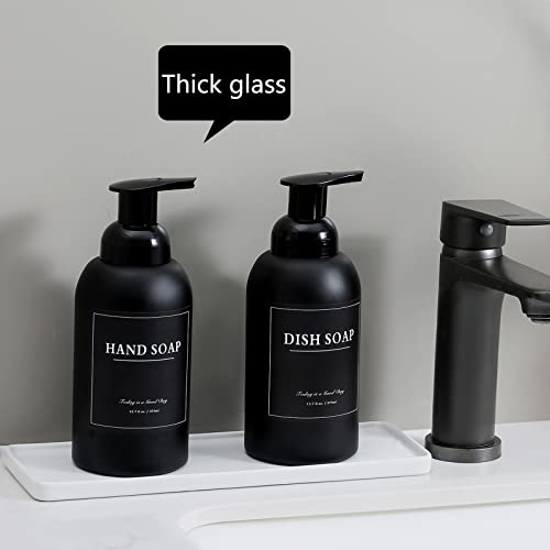 rejomiik 2 Pack Foaming Thick Glass Foam Hand Soap Dispenser for Bathroom or Kitchen Sink, 13 oz Pump Bottles for Hand soap, Body Wash, Matte Black - color: Black