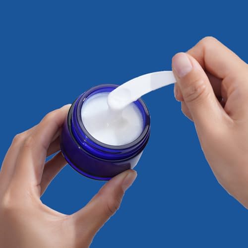 OverNews 4PCS 2oz Glass Jar Travel Size, Empty Cosmetic Lotion Container with Black Lid & Spatula, Small Mini Jar for Beauty (Blue) - color: Blue, size: 4