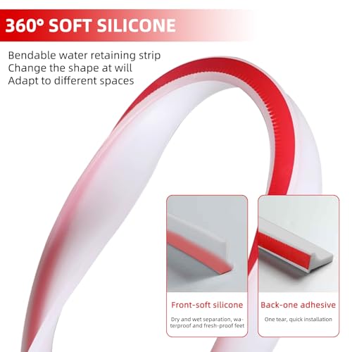 Flexible Shower Threshold Water Dam, Self Adhesive Silicone Water Barrier, Bathroom and Kitchen Water Strip, Shower Splash Guard for Dry and Wet Separation, 78inch, Clear - color: Transparent, style: 78Inch