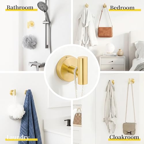 HOMOTEK 4 Pieces Bathroom Accessories Hardware Set, 24 inch Towel Bar, Towel Ring, Robe Hook, Toilet Paper Holder, Stainless Steel Rack Kit Wall Mounted, Gold - color: Gold