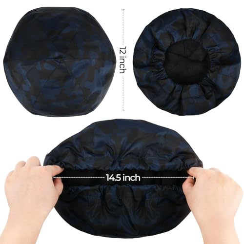 Shower Cap for Men Blue Camouflage Bath Cap, Reversible Large Waterproof Adjustable Shower Caps Terry Lining & Elastic Band Stretch Hem Hair Hat - color: Blue Camouflage