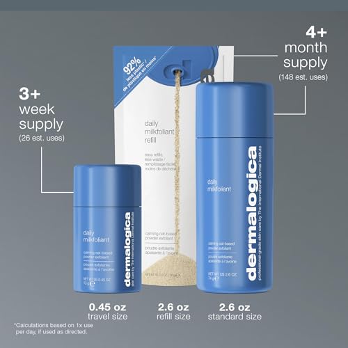 Dermalogica Daily Milkfoliant, Face Exfoliator, Powder Scrub Exfoliant with AHA and BHA - Calming, Polishing and Hydrating Skin, Oat-Based, Vegan Product - size: Refill - 2.6 Ounce
